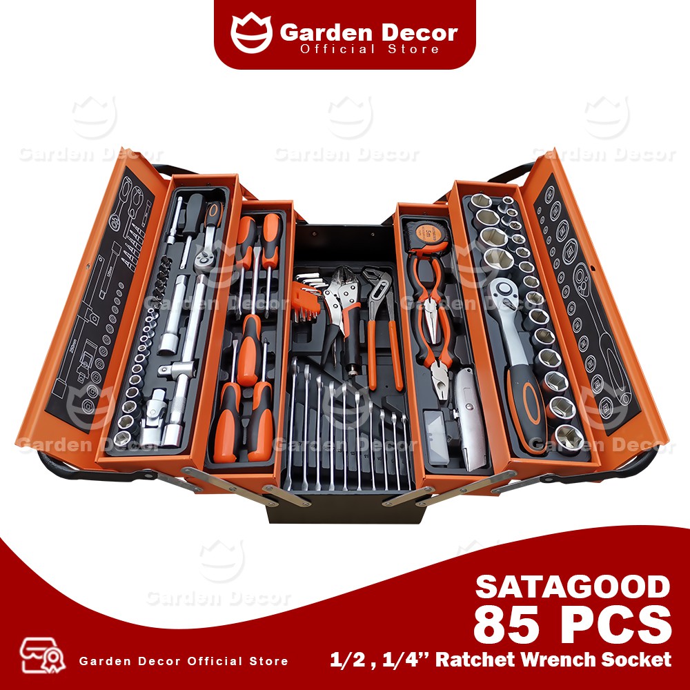 VODELL 85pcs Cantilever Metal Tool Box Set 5 Tier 1/2" & 1/4