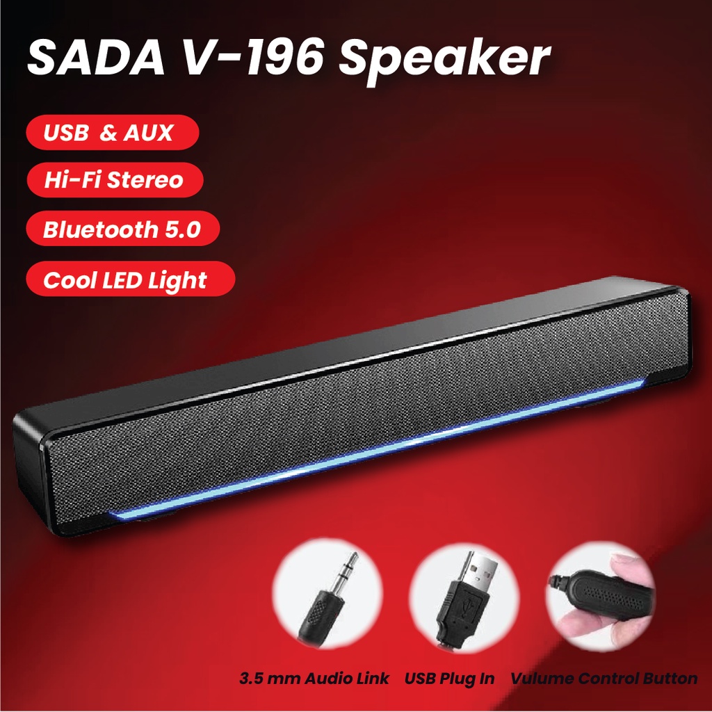 SADA V-196 Bluetooth USB Wired Computer Speaker Bar Stereo Subwoofer Powerful Music Player Bass Surround Sound Box