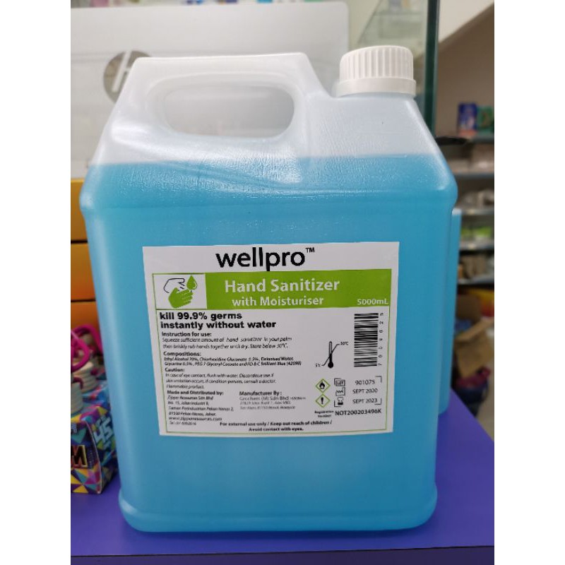 WELLPRO HAND SANITIZER WITH MOISTURIZER 5000ML KKM APPROVED Shopee