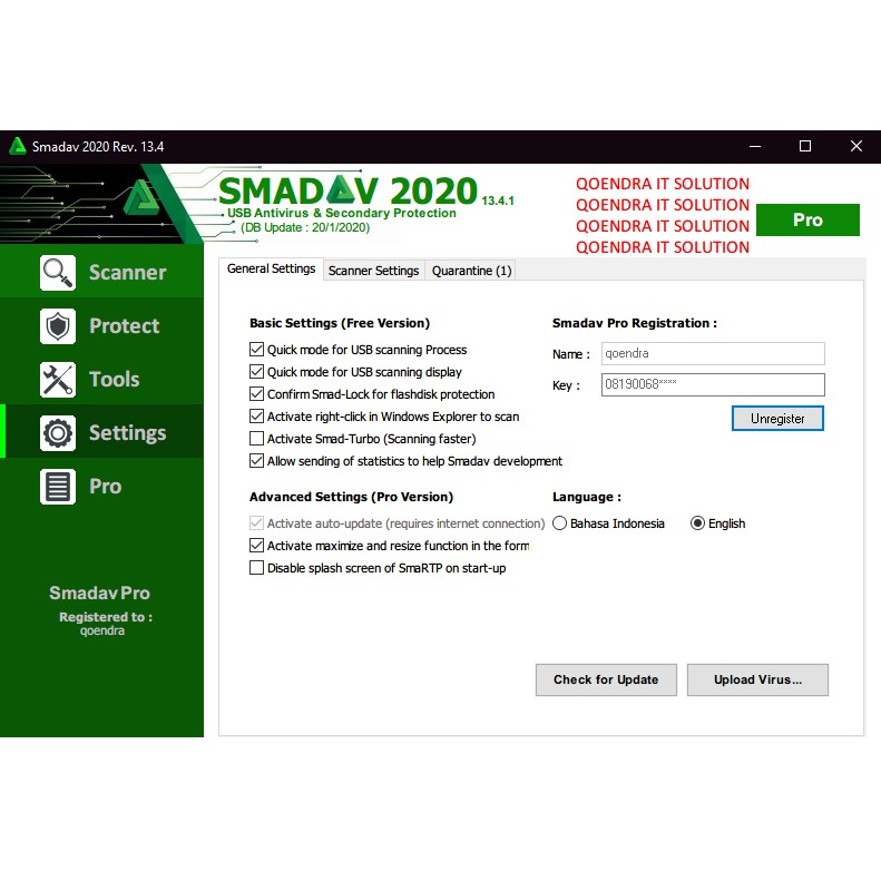 Key Smadav Antivirus 2020 Pro Premium Genuine License Official Download Custom Id Random Id Multiple Pc Shopee Malaysia