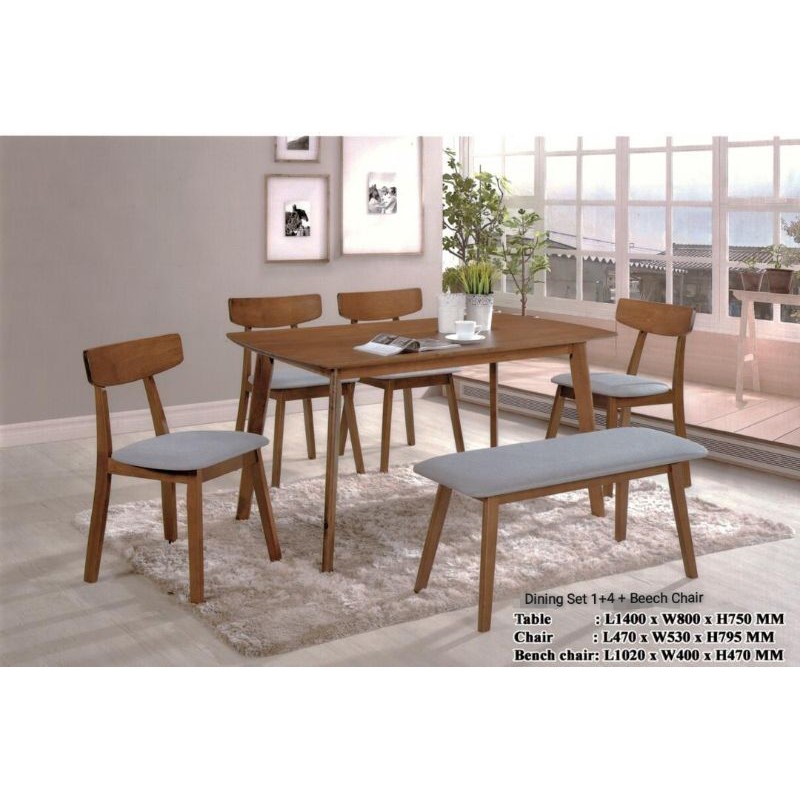 Lowest Price 1+4+Bench Chair White Wash Or Walnut Dining Set / 1+6 Set Meja  Makan | Shopee Malaysia