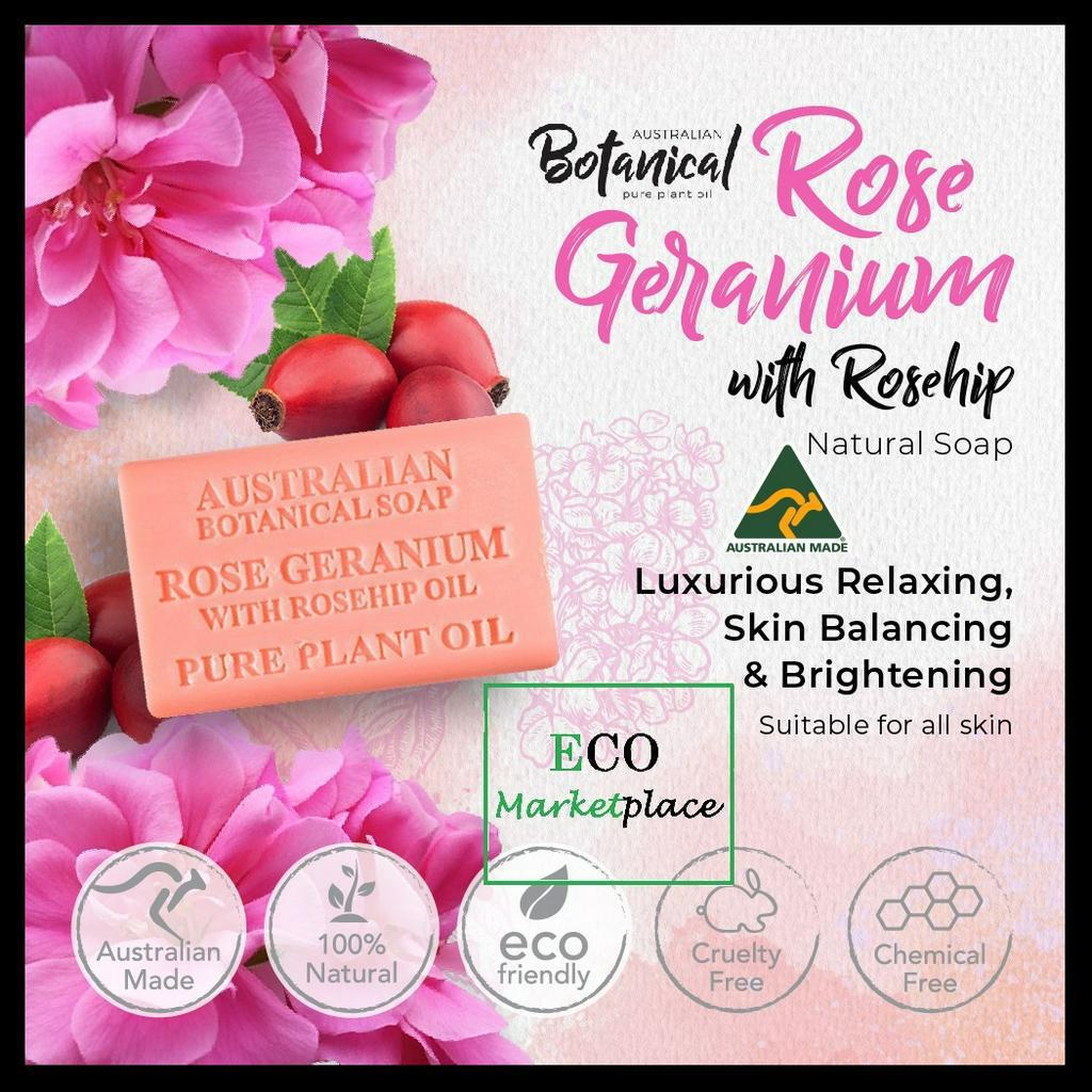 Australian Botanical Soap Rose Geranium with Rosehip Oil 200g - Australian Made