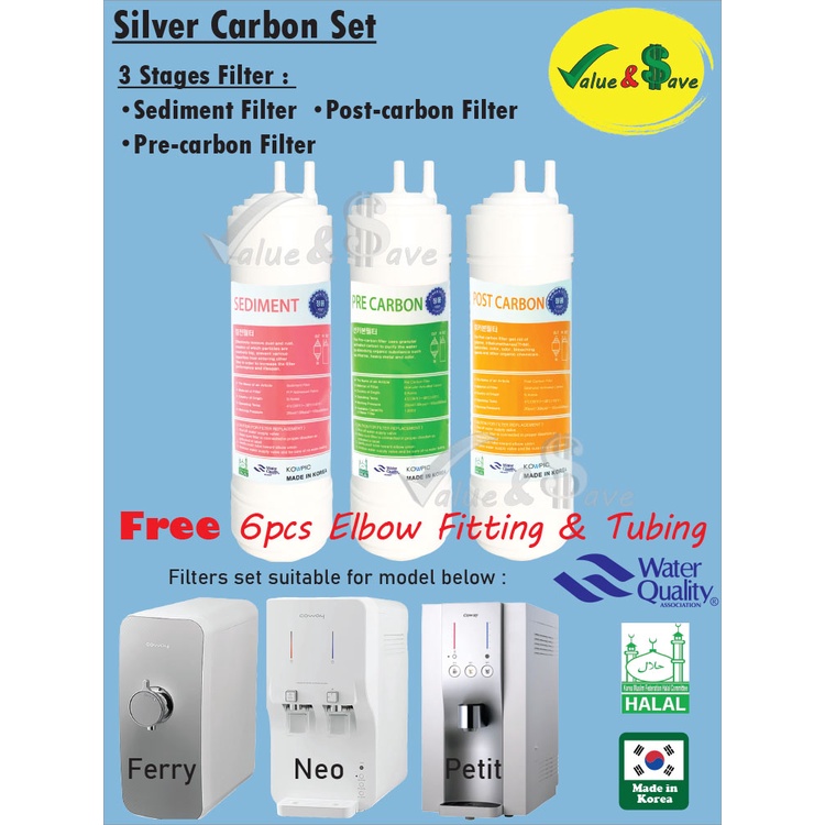 🔥Cheapest KOREA 8" Water Filter set(3 pcs) Compatible Coway Neo, Petit & Ferry <Free 6 Fittings & Tubing>