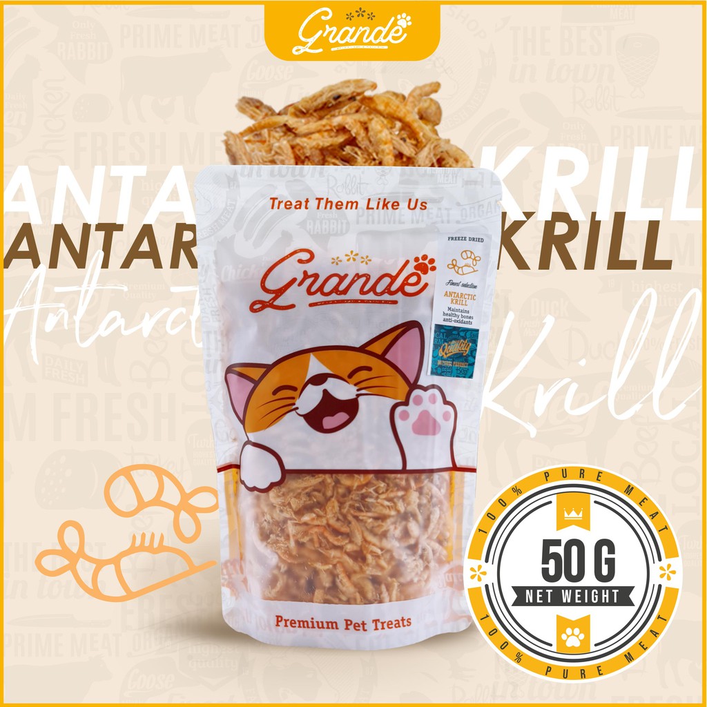 Grande Cat Dog Pet Premium Freeze Dried Antarctic Krill Treats Snacks 50G 100G Training Aid Food Topper 宠物冻干