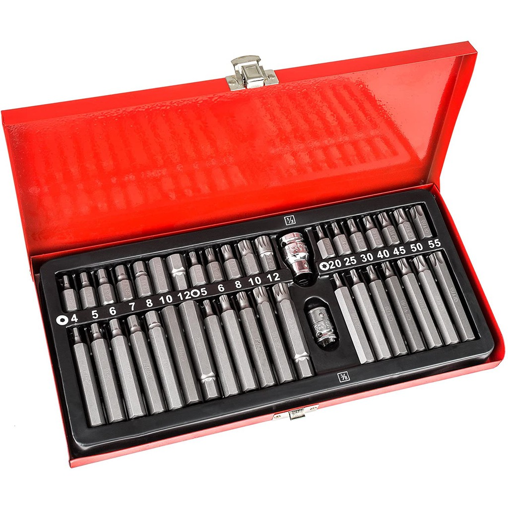 15Pc TORQUE BIT & SOCKET SET T20/25/30/40/45/50/55 Torx Star Drive Kit & Case 15Pc TORQUE BIT & SOCKET SET T20/25/30/40/45/50/55 Torx Star Drive Kit & Case