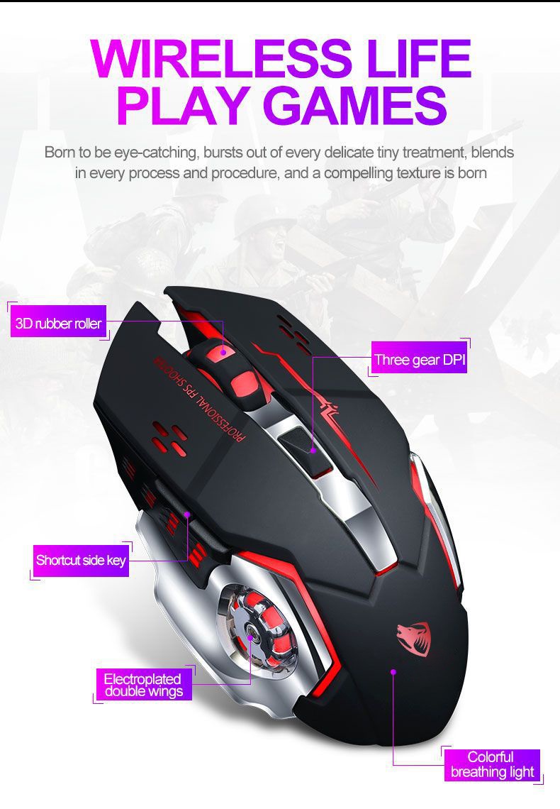 Bluetooth Rechargeable Gaming Mouse Wireless Silent Mechanical Mice USB ...