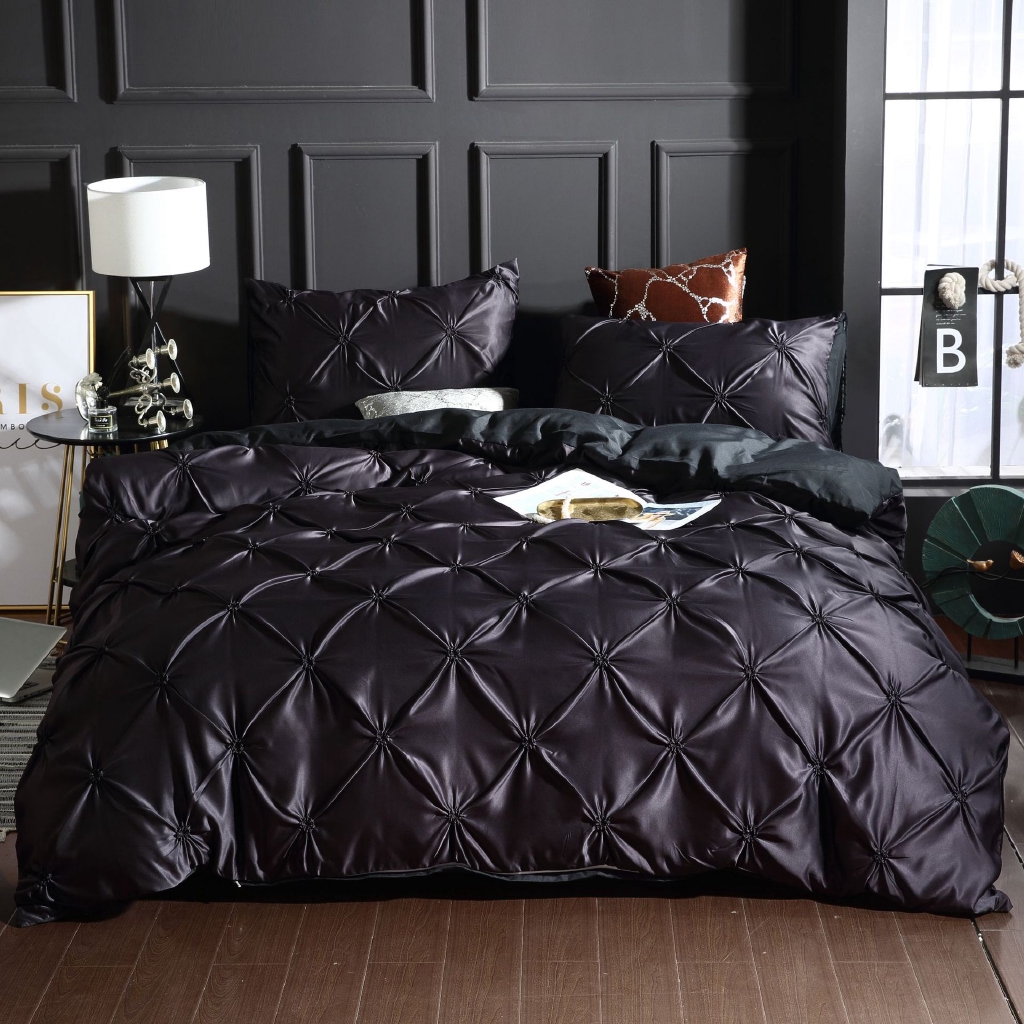Luxury Washed Silk Duvet Cover Set Pinch Pleat Bedding Sets Twin