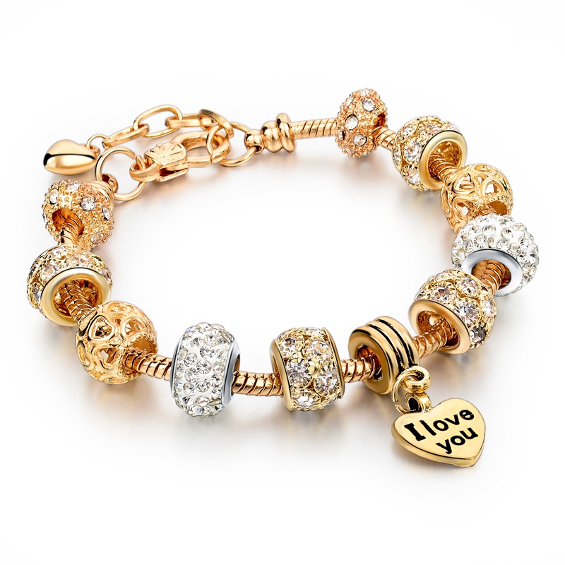 Gold Heart Bracelets & Bangles Crystal Beads Bracelets for Women ...