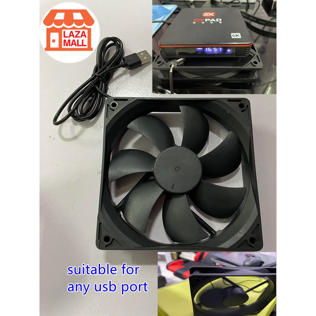 12cm x 12cm USB 5V SILENT COOLING FAN MOTOR External Cooler FOR COMPUTER / TV BOX / PHONE KIPAS ANGIN USB PORT radiating