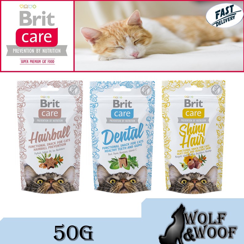 Brit Care Semi-moist Functional Cat Snack Cat Treats 50g - (Dental,  HairBall, Shiny) Snek Kucing