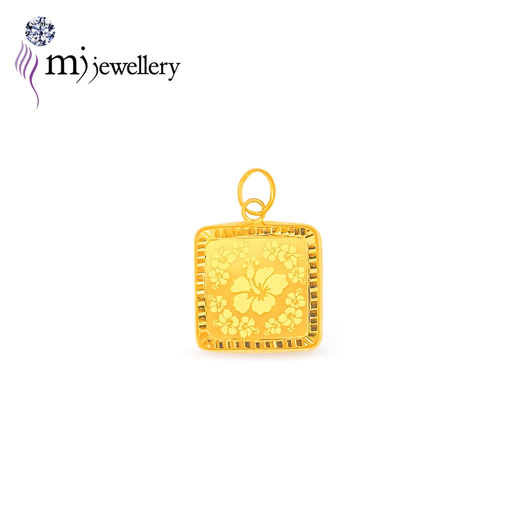 MJ Jewellery 375 Gold Hibiscus Flower Biscuit Pendant , Emas 375 Loket Biscuit Tawar Bunga Raya