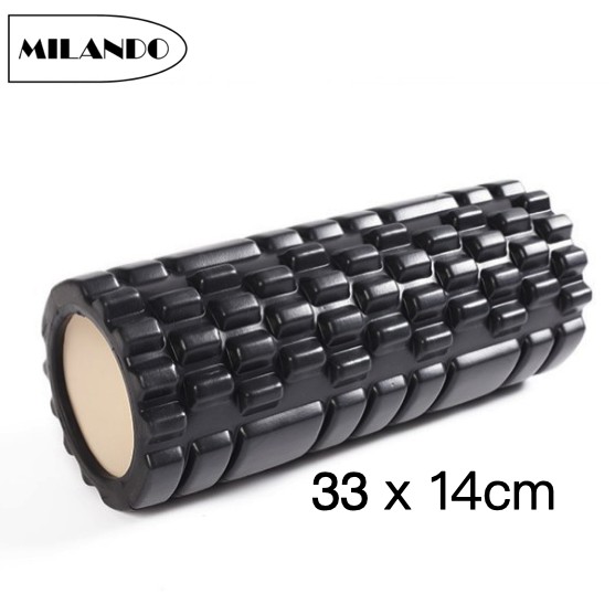 MILANDO Yoga Exercise Block Massage Yoga Foam Roller Two Grid Pattern Design Body Roller 33cm (Type 1)