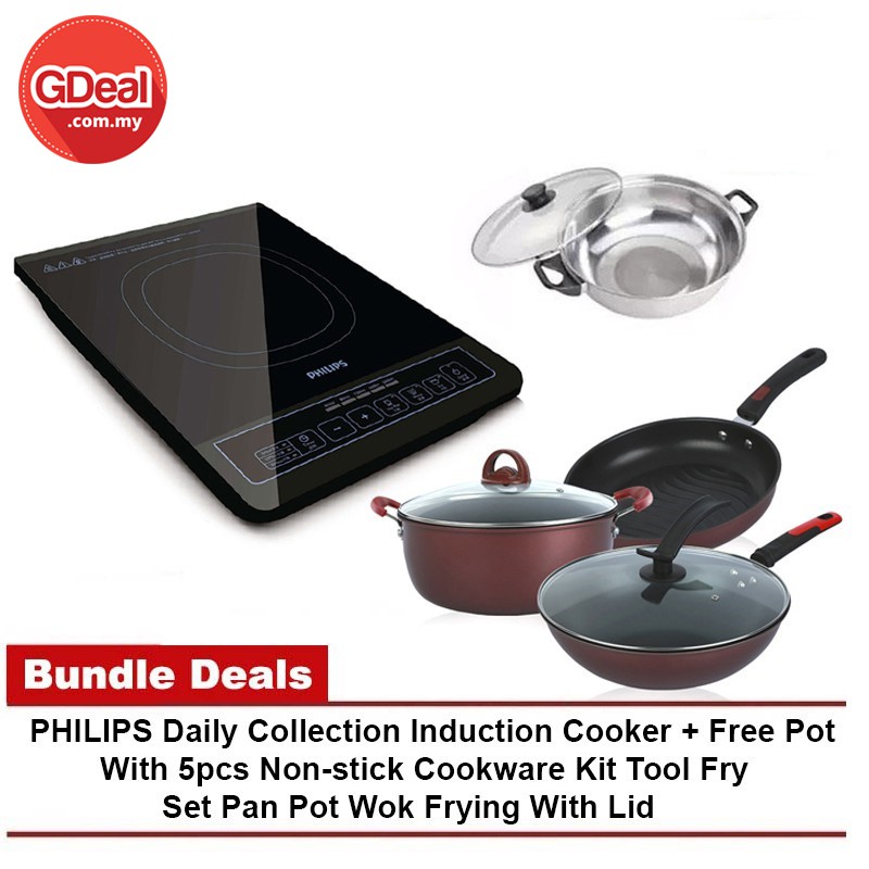 Philips Induction Cooker With 5pcs Non Stick Cookware Kit Tool