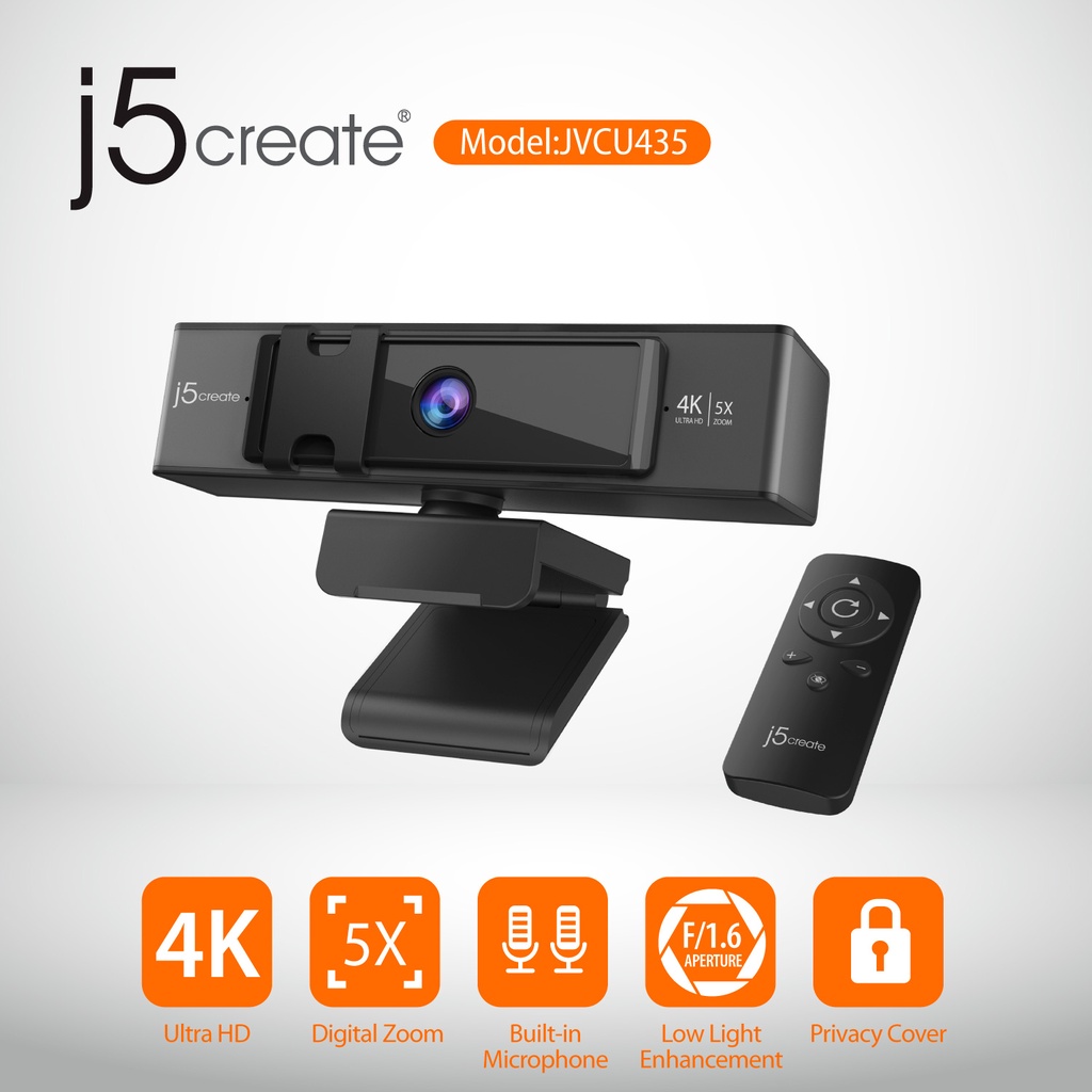 j5create 4K Ultra PC Camera HD Webcam For Laptop camera Video Conferencing, Recording Online Classes Streaming JVCU435