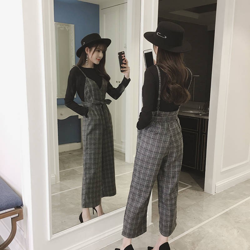 jumpsuit Seluar kotak kotak seluar panjang lebar sesuai jumpsuit Seluar kotak kotak seluar panjang lebar sesuai