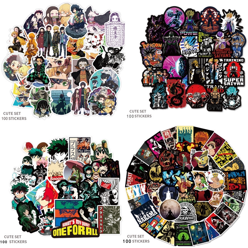 100 pcs anime stickers demon slayer sword one piece naruto my hero academy graffiti stickers trolley case stickers notebook stickers shopee malaysia