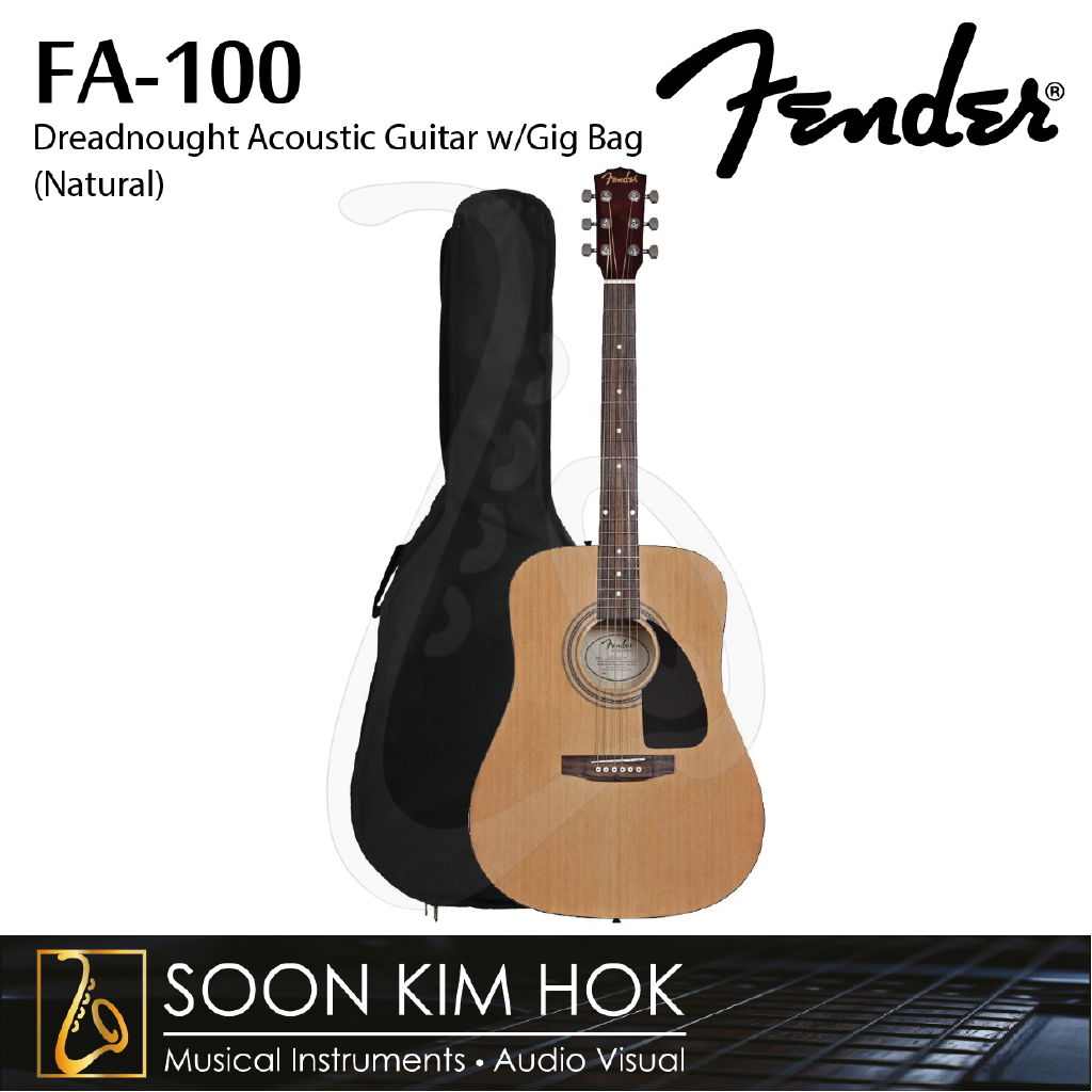 Fender Fa 100 Dreadnought Acoustic Guitar W Gig Bag Natural Fa100 Shopee Malaysia