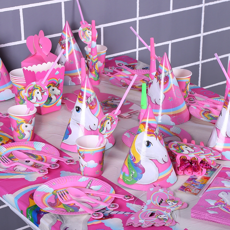 Unicorn Theme Cartoon Party Set Tableware Plate Birthday ...