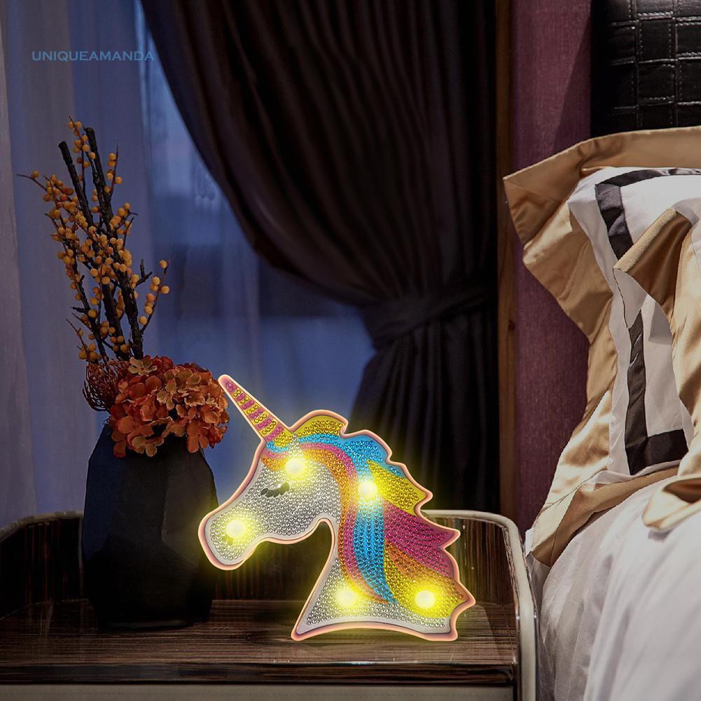 Uni Creative Diy Full Diamond Painting Horse Led Light Bedroom Decor Night Lamp