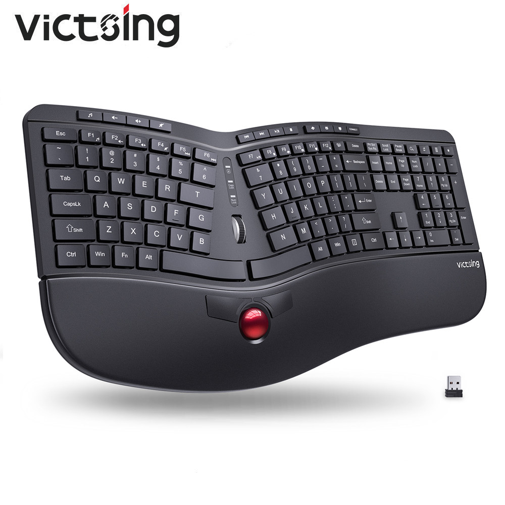 VictSing PC325 Wireless Ergonomic Keyboard with Trackball & Scroll