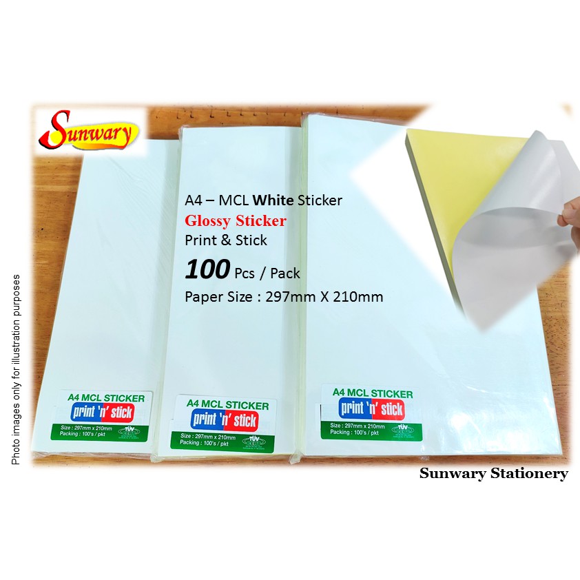 Self Adhesive Label Sticker Paper 100 Sheets Pack Mcl White Glossy Sticker White Sticker Paper Shopee Malaysia