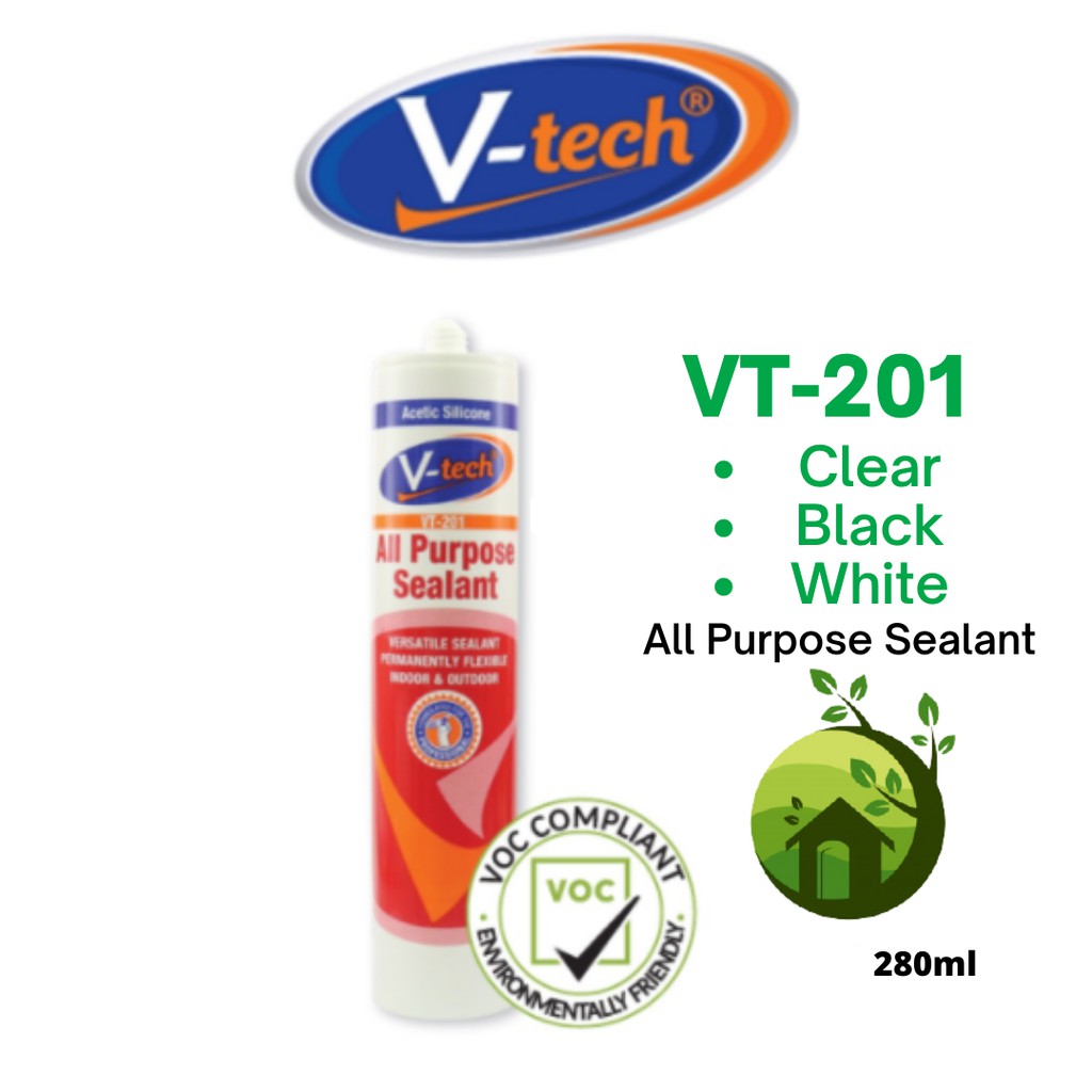 VTech VT201 All PURPOSE SEALANT Silicone Sealant 201 Clear/ White