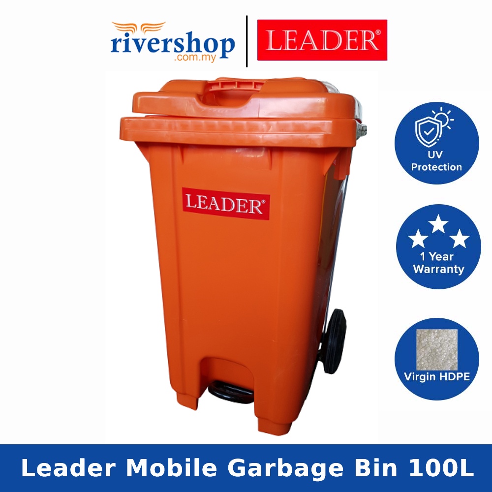 LEADER 100Litres Mobile Garbage Bin with Foot Pedal/ Heavy Duty Step On