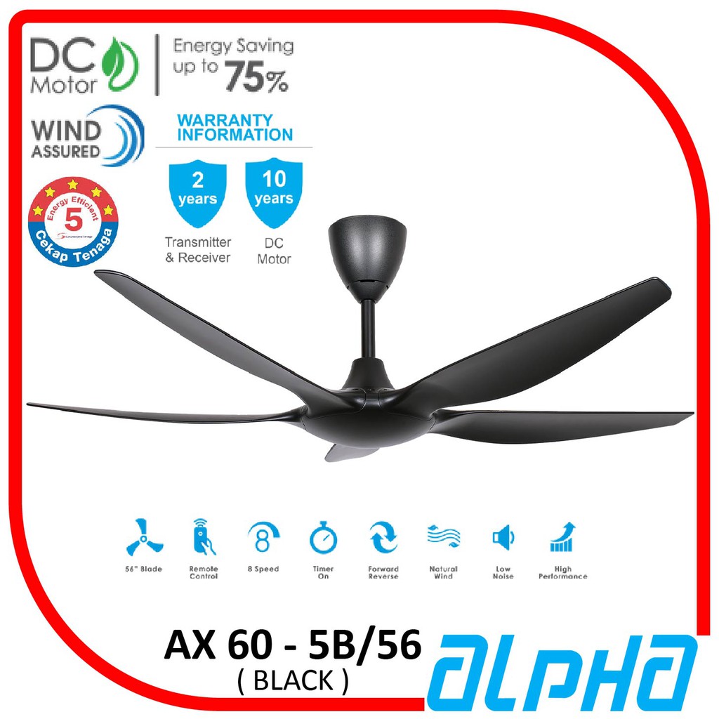 ALPHA Alpha Fan AX60 5B DC Motor Ceiling Fan with 5 blade 56" Matt