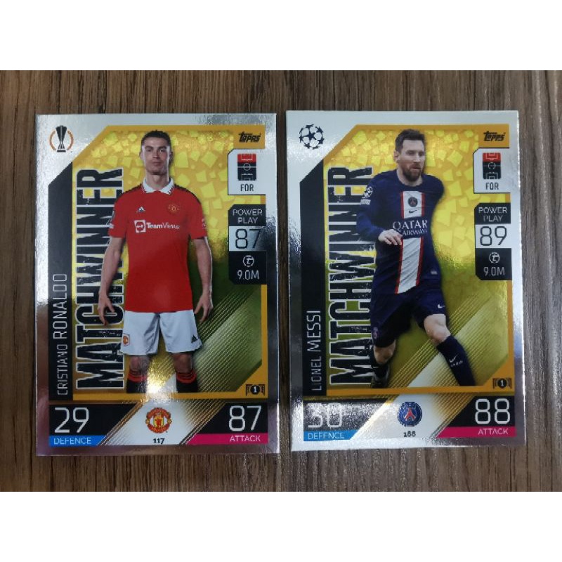 Topps Match Attax UCL 2022/23 Cristiano Ronaldo & Lionel Messi Match Winner Cards