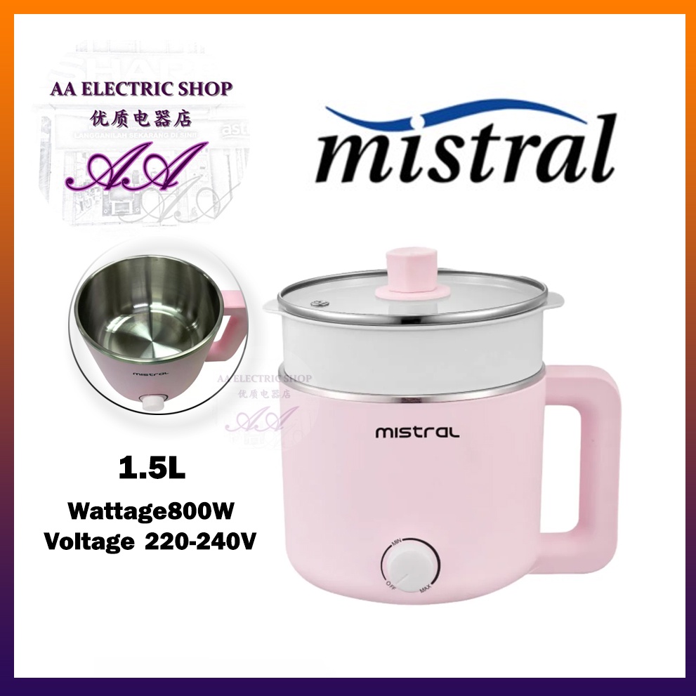 MEC-3015 Mistral Electric Cooker With Steam Tray (Pink)/multi cooker/portable cooker/Periuk Elektrik/periuk pelbagai