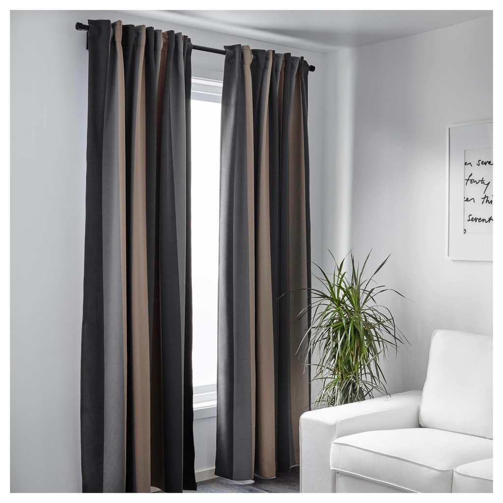Praktlilja Block Out Curtains 1 Pair Grey And Beige 145x250 Cm