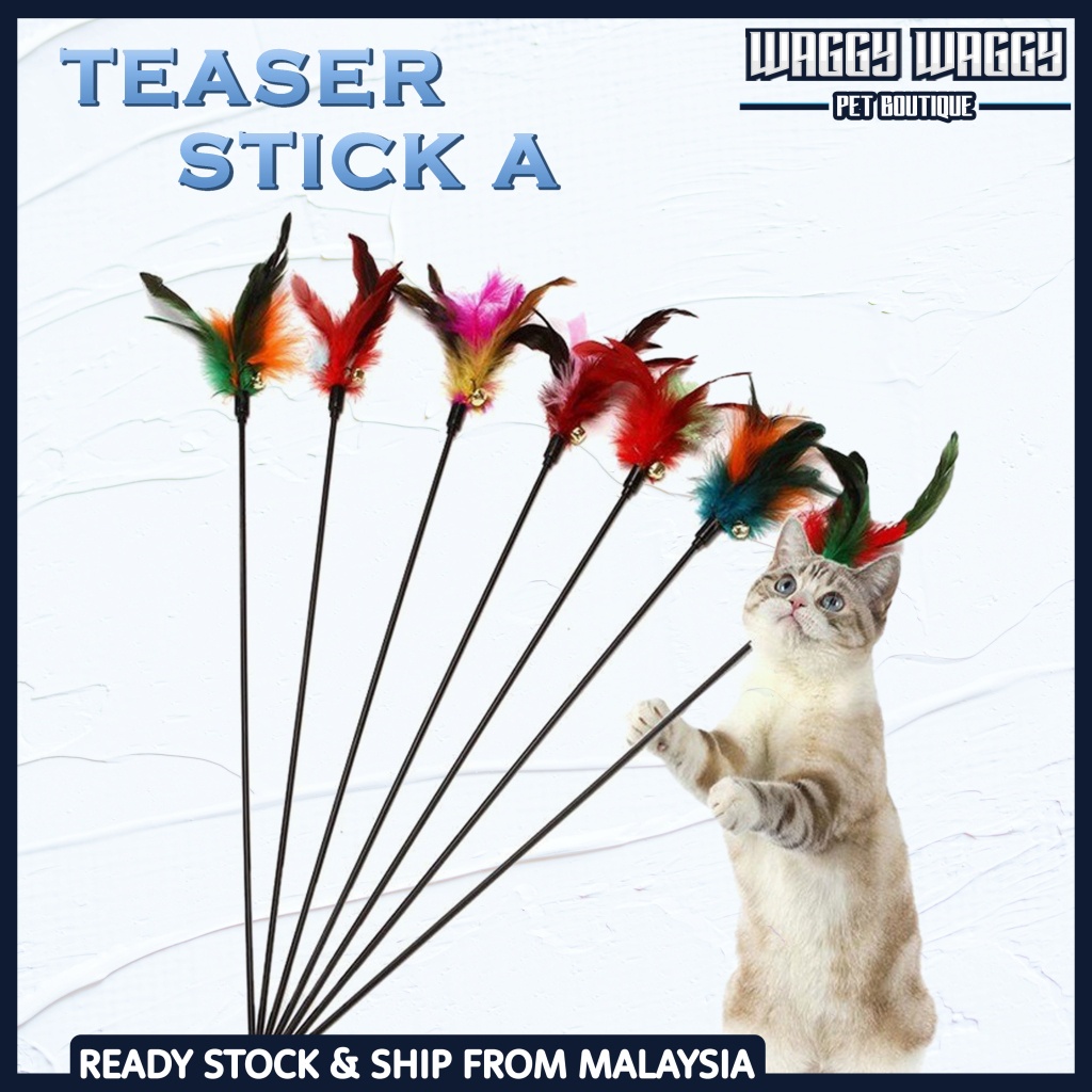 WaggyWaggy Teaser Stick A Cat Toy Wand Teaser Fun Mainan Kucing Murah Cat Toy Cat Teaser Mainan Kucing Ball Bell Scratch