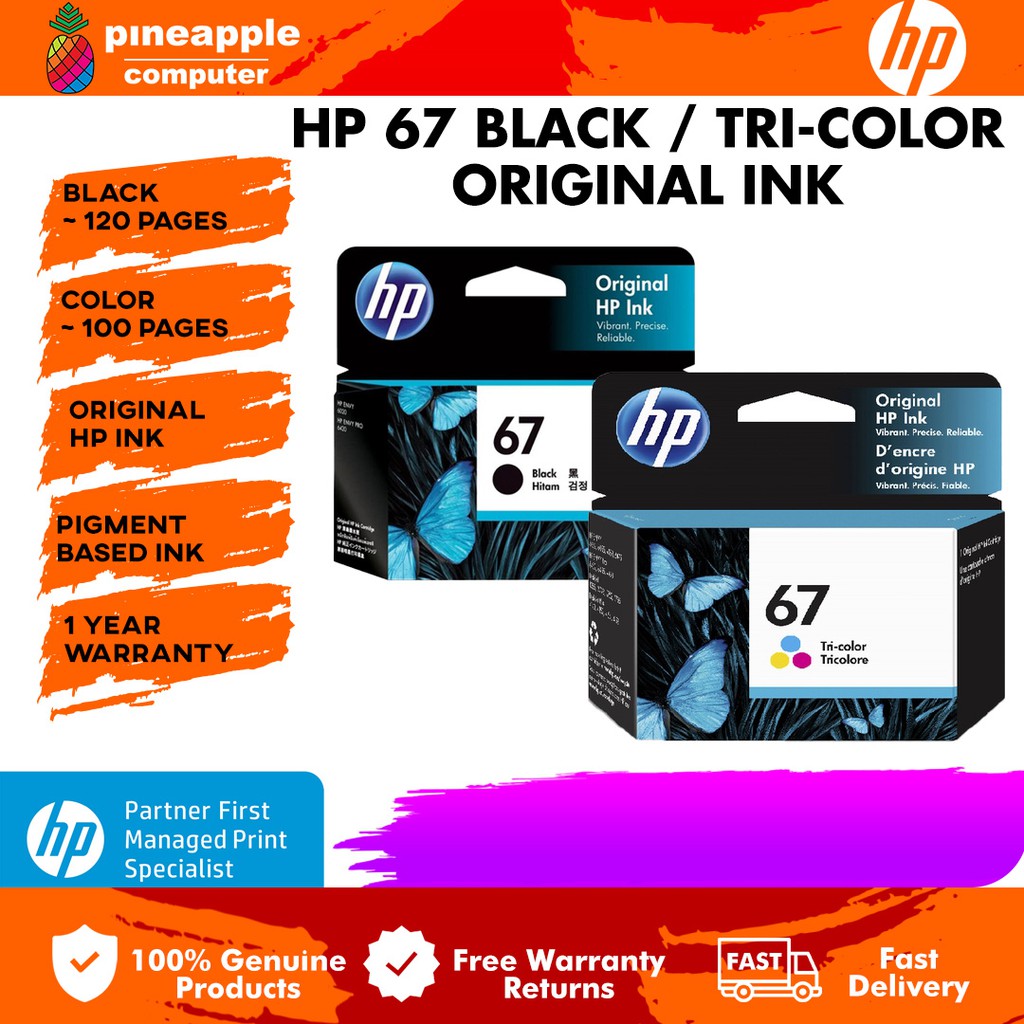HP 67 Black/TriColor Ink Cartridge For Printer HP2722 Shopee Malaysia
