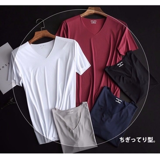 Japan Short Sleeve Men's Ice Silk Trackless T-shirt Men's V-neck Slim Short Sleeve Shirt Sports Short T Shirt Summer Short