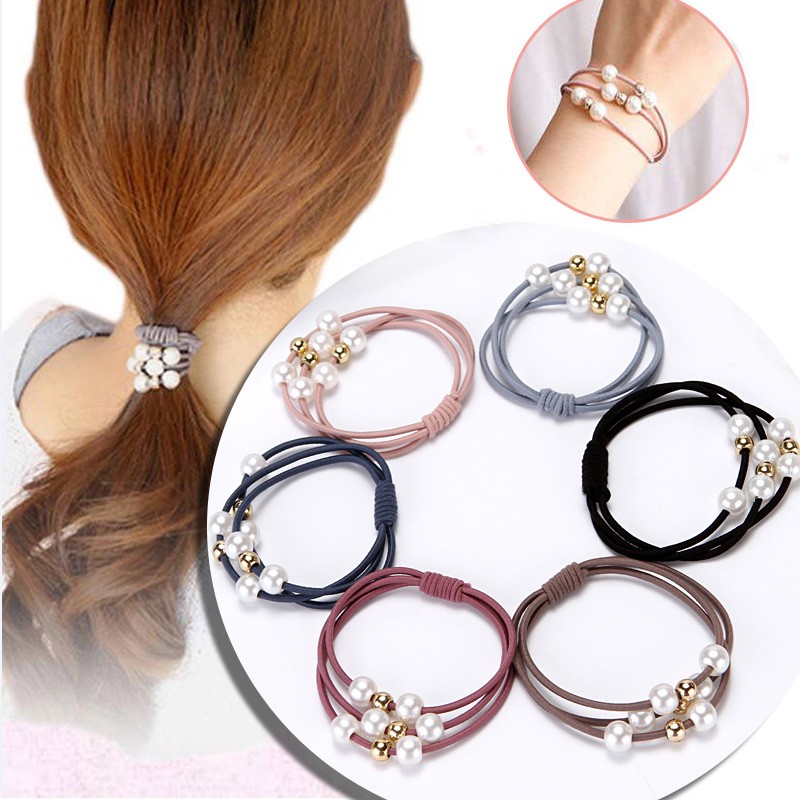 Wholesale] READY STOCK KOREAN STYLE Women Girls Pearl Hair Ropes Rubber  Band Elastic Hair Ties | Shopee Malaysia