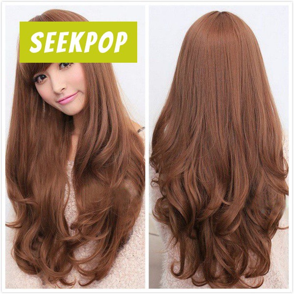 Fashion Women Sexy Long Wigs Fluffy Big Curly Wavy Oblique Bangs