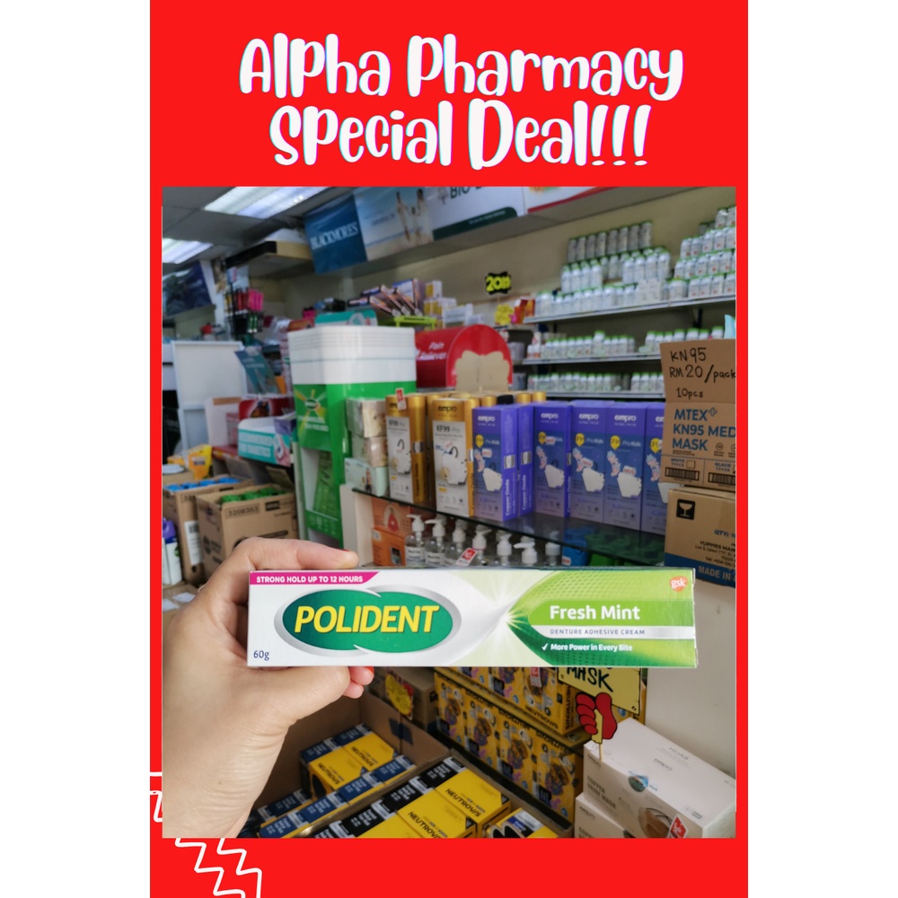 POLIDENT Denture Adhesive Cream 20g 60g Fresh Mint Flavor Free