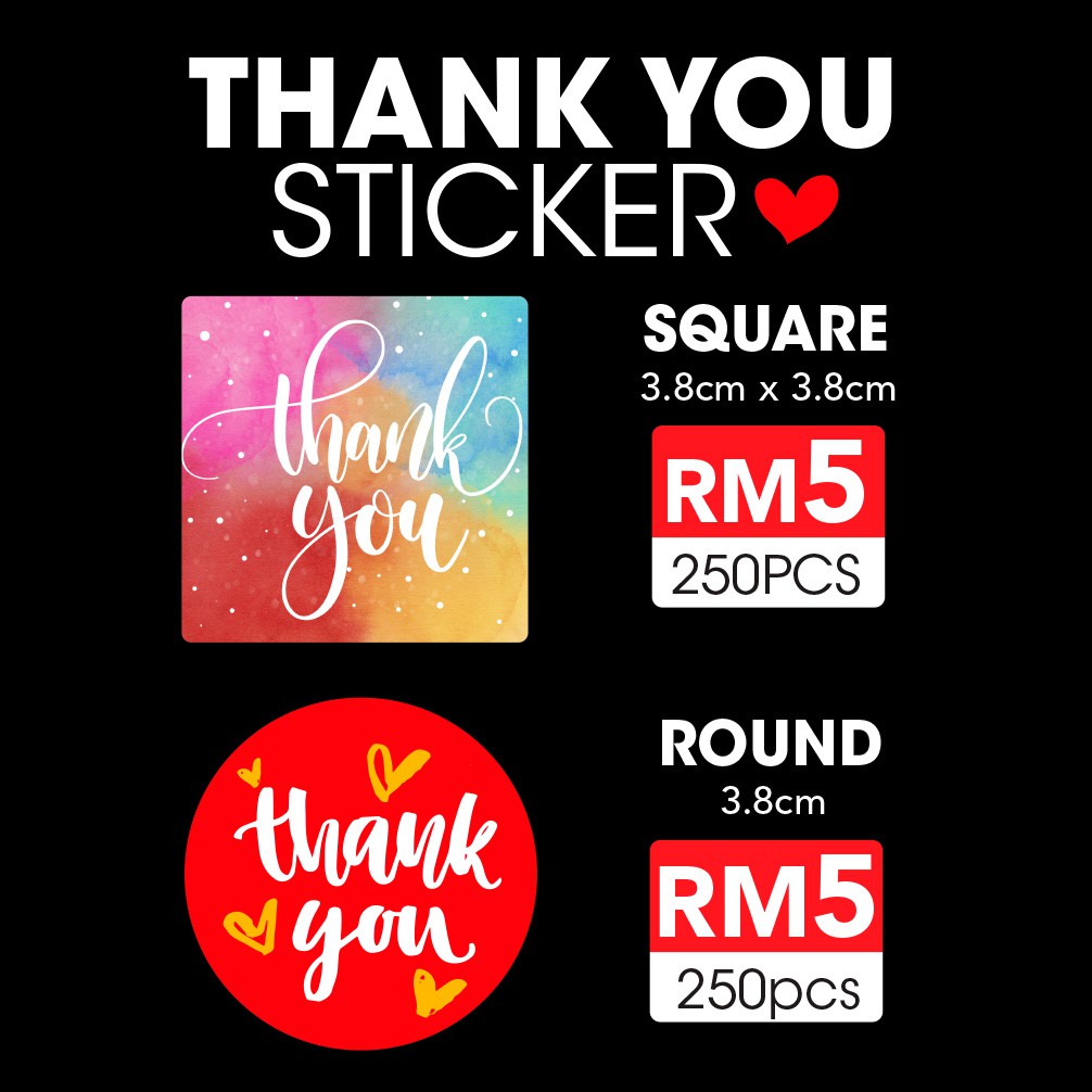 Thank You Sticker 250pcs 38mm Terima kasih Shopee Malaysia