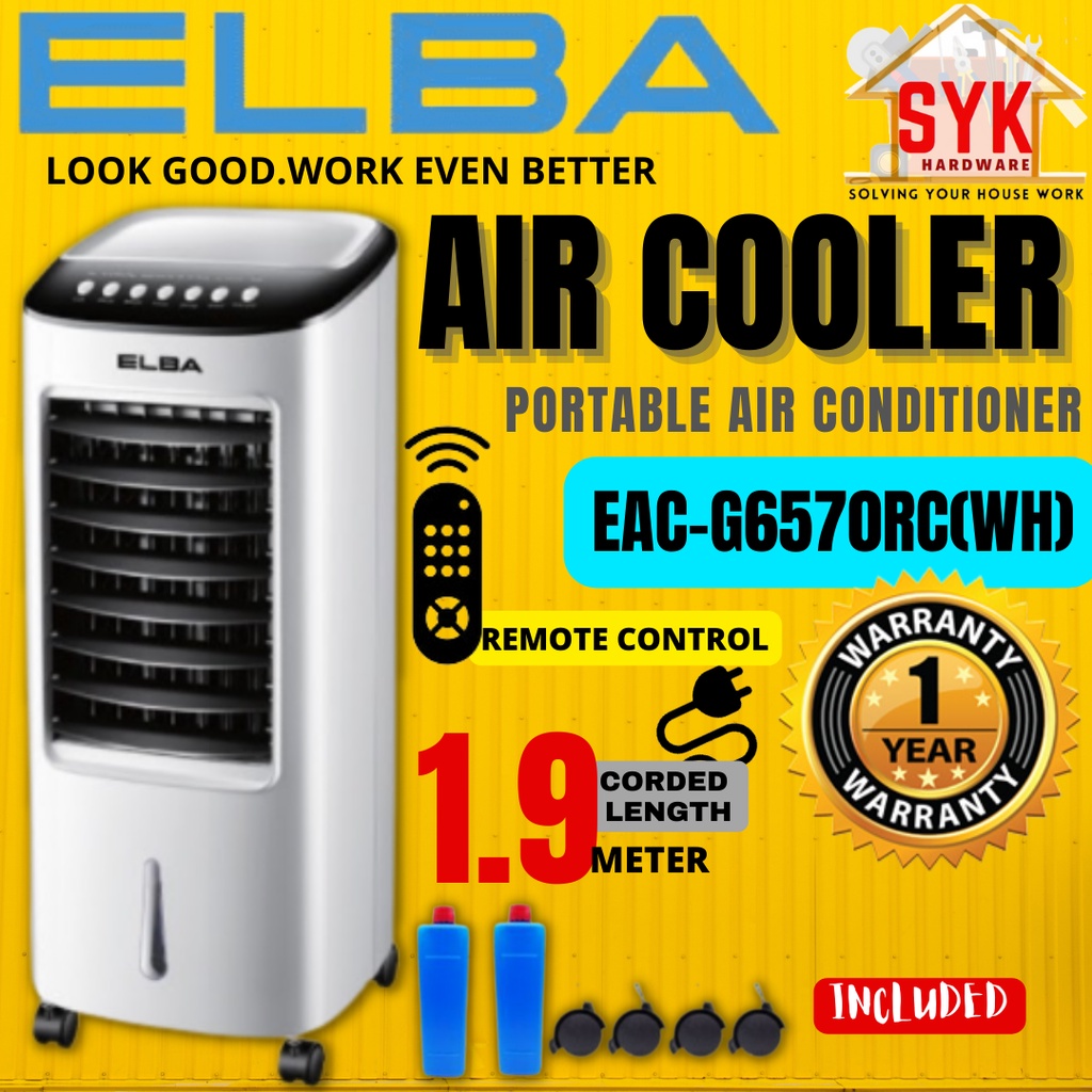 SYK ELBA Portable Air Cooler Air Conditioner With Remote Control Mesin Penyejuk Penulen Udara  EAC-G6570RC(WH) - 7 Liter