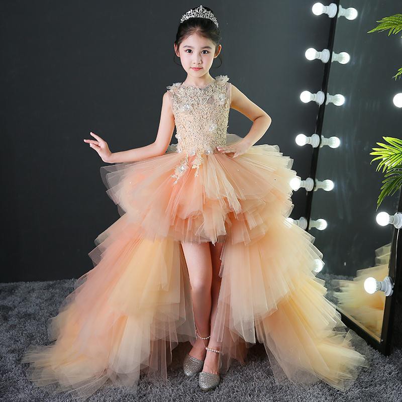 Bunga gadis malam pakaian Puteri kanak-kanak akhir perkahwinan lemah Hos Catwalk Hari lahir Kostum Piano/Flower Girl Evening Dress Girls Princess Children Tail Wedding Fluffy Host Birthday Piano Costumes