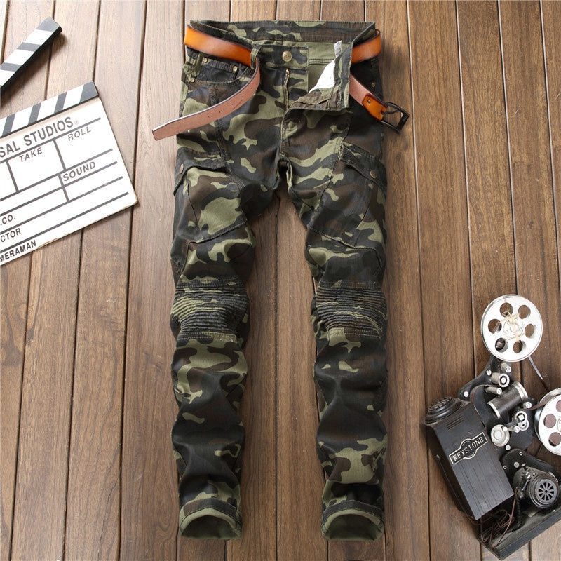 camo biker pants