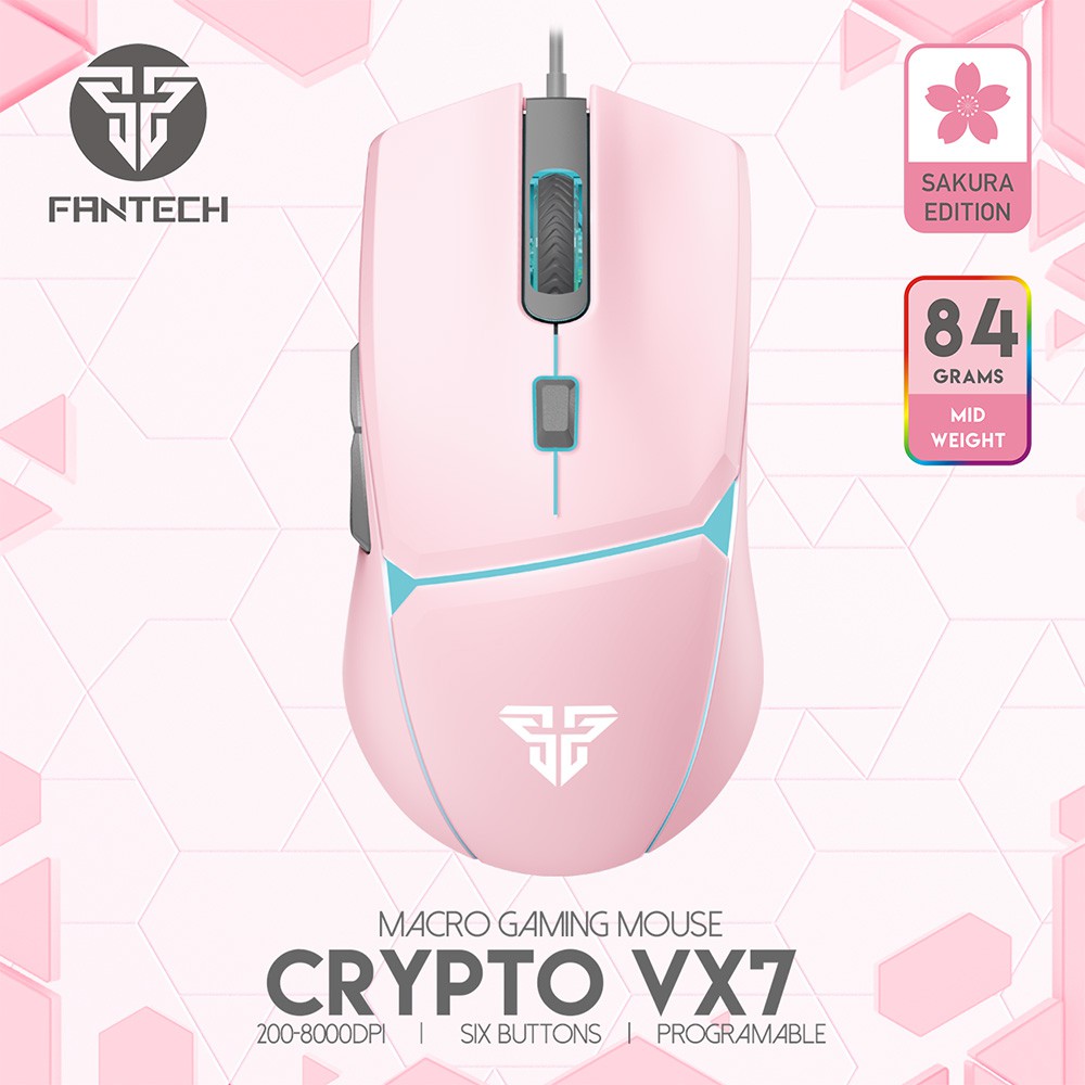 INNO FANTECH VX7(MO31PK) CRYPTO MACRO GAMING MOUSE SAKURA EDITION PINK WIRED-THREE MONTHS HARDWARE WARRANTY