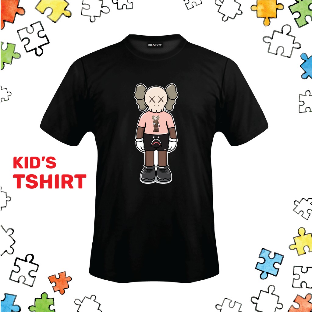 KIDS Tshirt KAWS  BAJU  PEACE 100 Cotton Tshirt Hitam Putih 