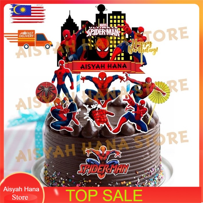 AHS SPIDERMAN Cake & Cupcake Topper Decoration Birthday Party Kek Hiasan ll Loose ll 1Set Complate Can Add Name