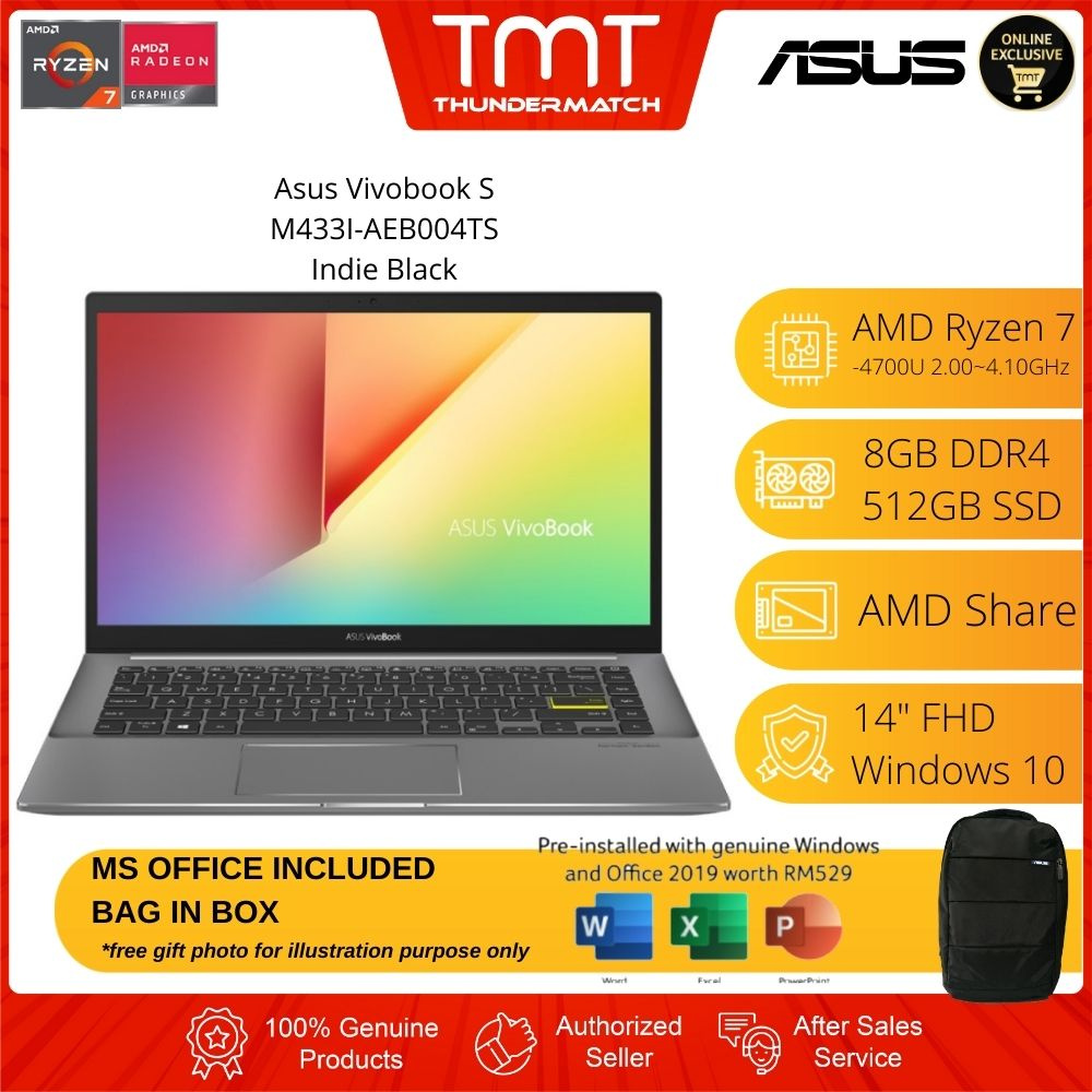Asus Vivobook S M433I-AEB004TS Indie Black Laptop | Ryzen 7-4700U | 8GB ...