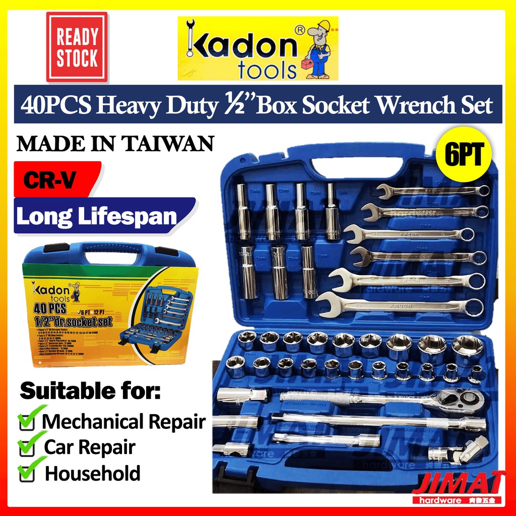 KADON 40PCS Heavy Duty Spanner Box Socket Set 6PT Wrench Set car