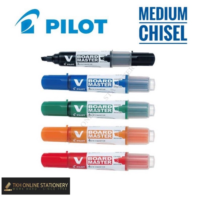 PILOT - Set van 5 V-Board Master - Droog uitwisbare whiteboard markers - Navulbare markers met vloeibare inkt in intense kleuren - Begreen - Zwart, blauw, rood, groen, oranje - Fijne punt