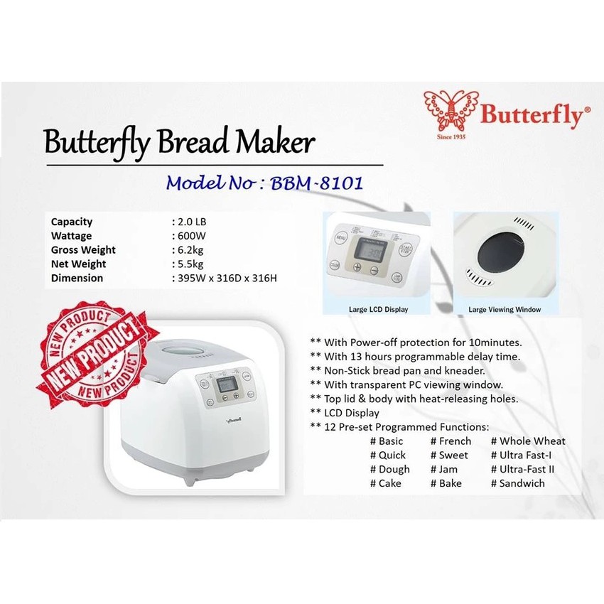 Butterfly Bread Maker With 12 Menu Shopee Malaysia