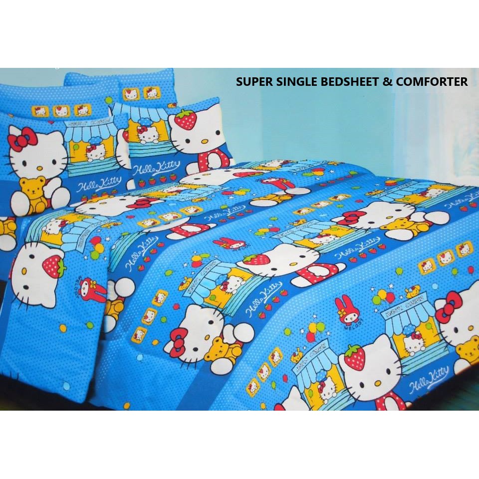 Hello Kitty Set Super Single Bedsheet Comforter Shopee Malaysia