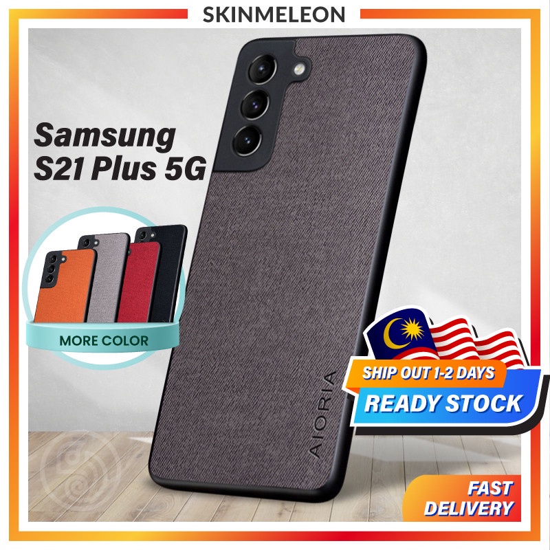SKINMELEON Samsung S21 PLUS Case 5G Phone Casing Textile Pattern PU Leather TPU Camera Protective Cover Phone Case